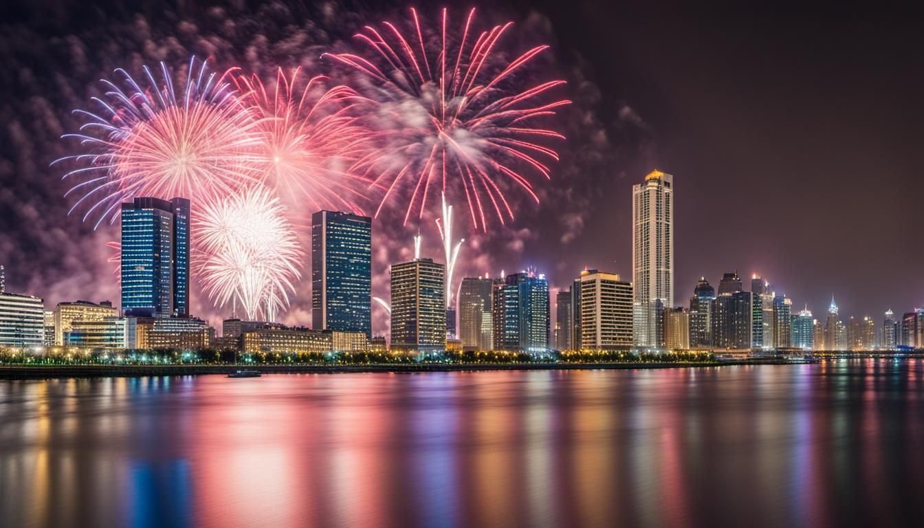 Cityscape fireworks