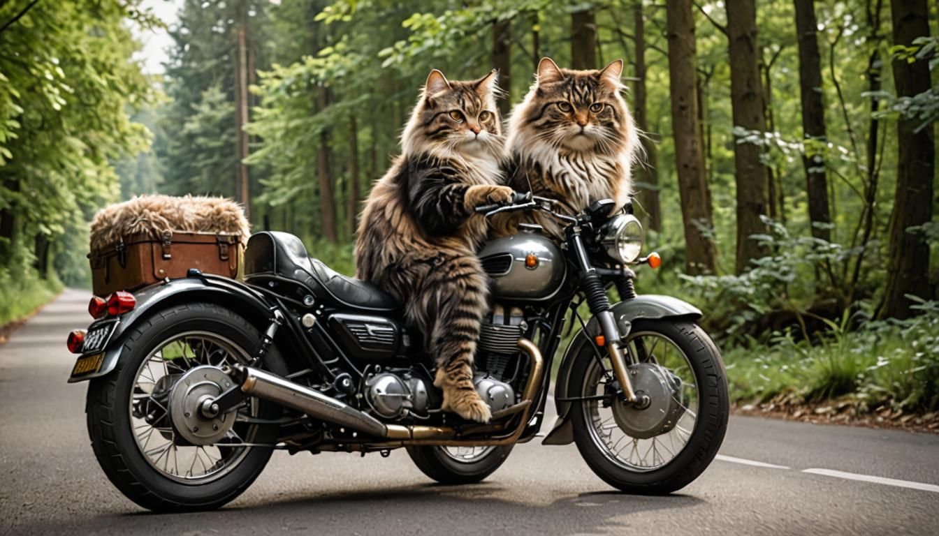 Siberian Cat Rides a Triumph Motorcycle