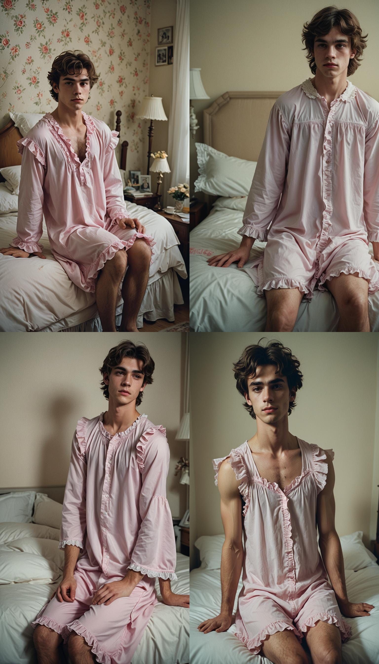 Muscular Man in Feminine Nightgown, Cinematic Film Still