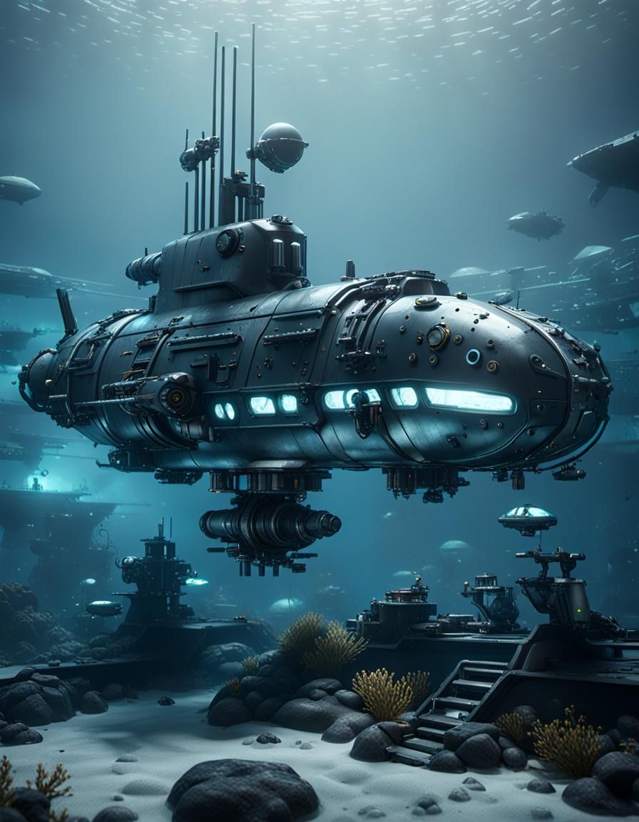 Futuristic Submarine with Intricate Details in Sci-Fi Style