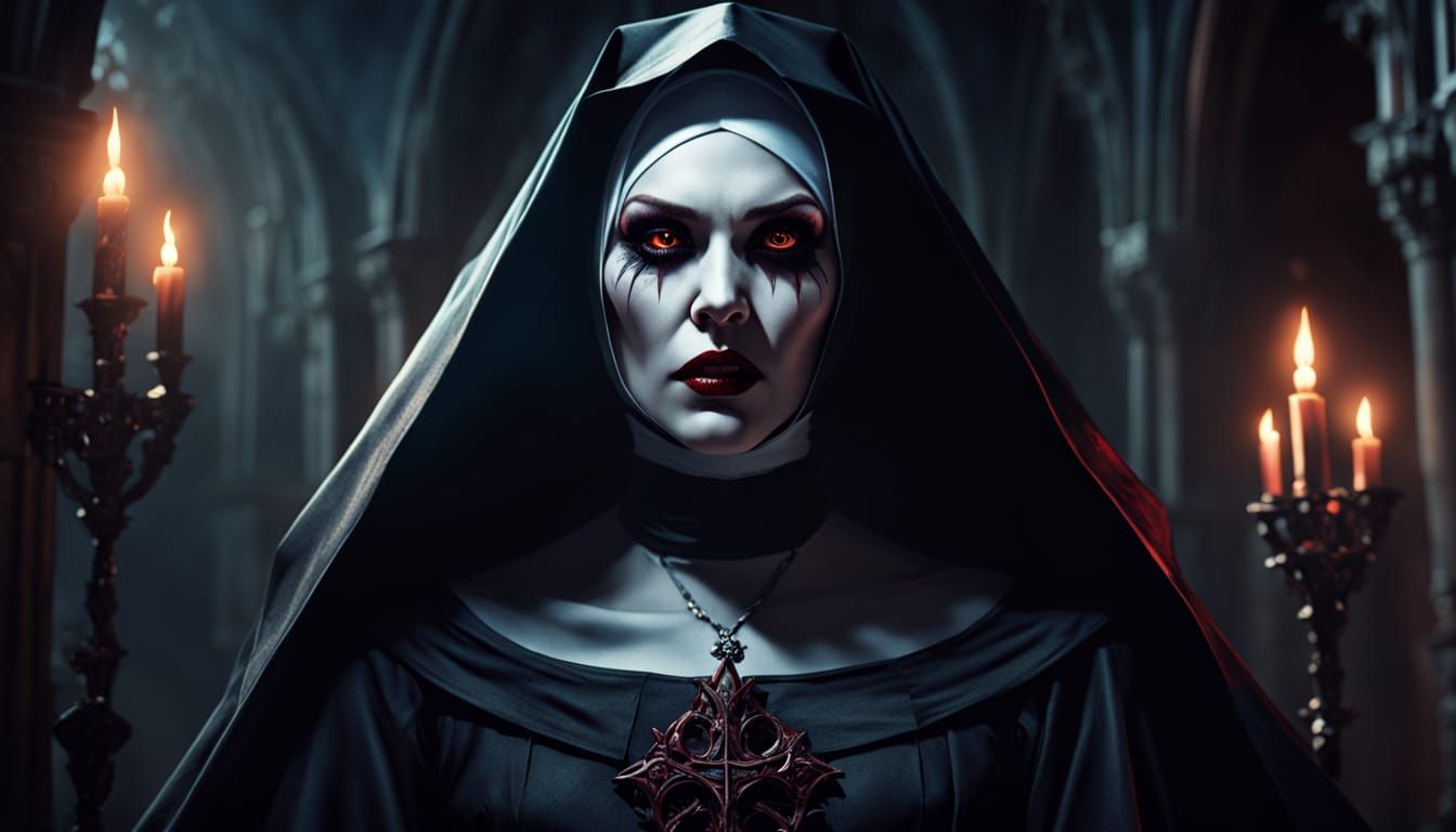 Vampire Demon Nun in Gothic Dark Fantasy Style