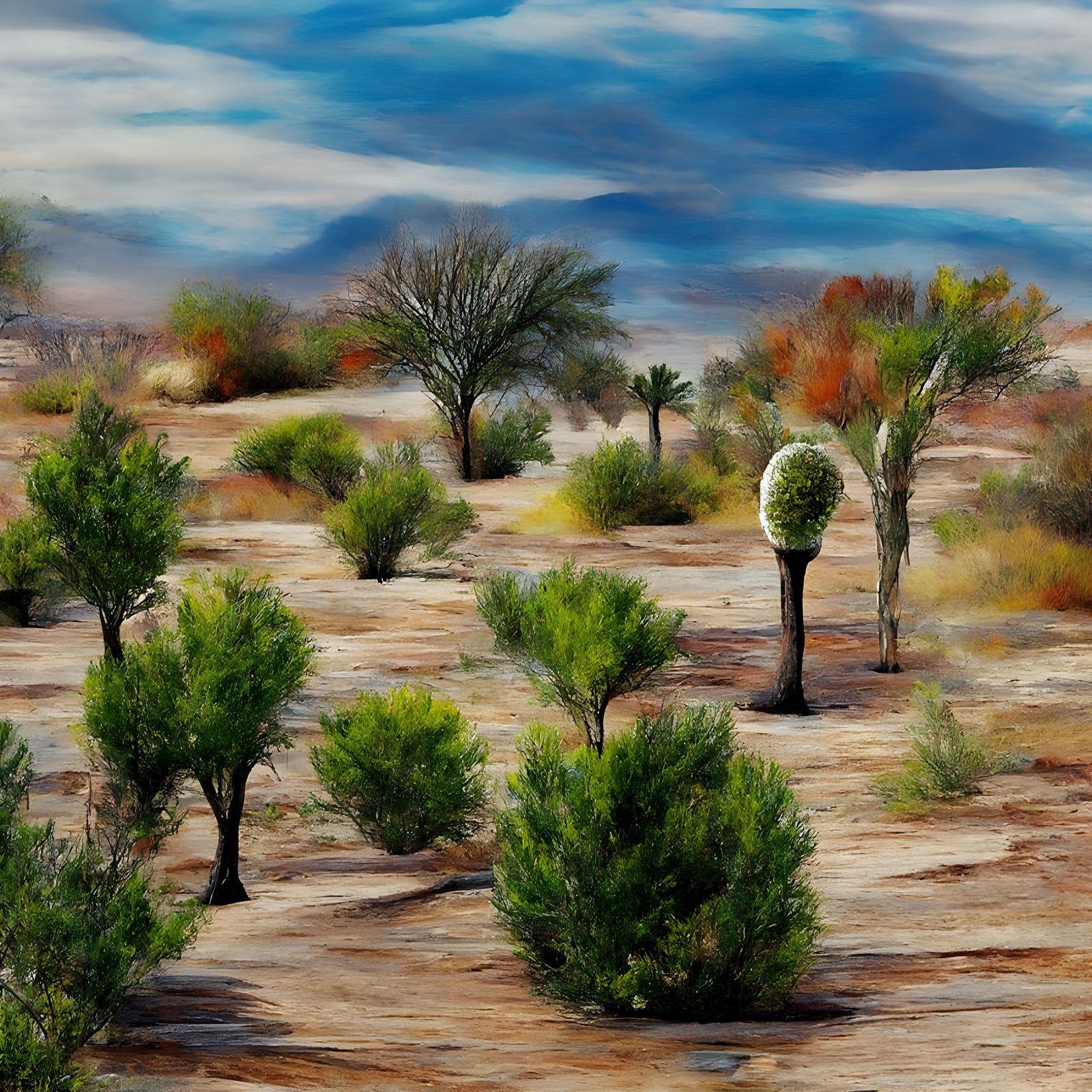 Desert Trees Landscape in Acrylic Art
