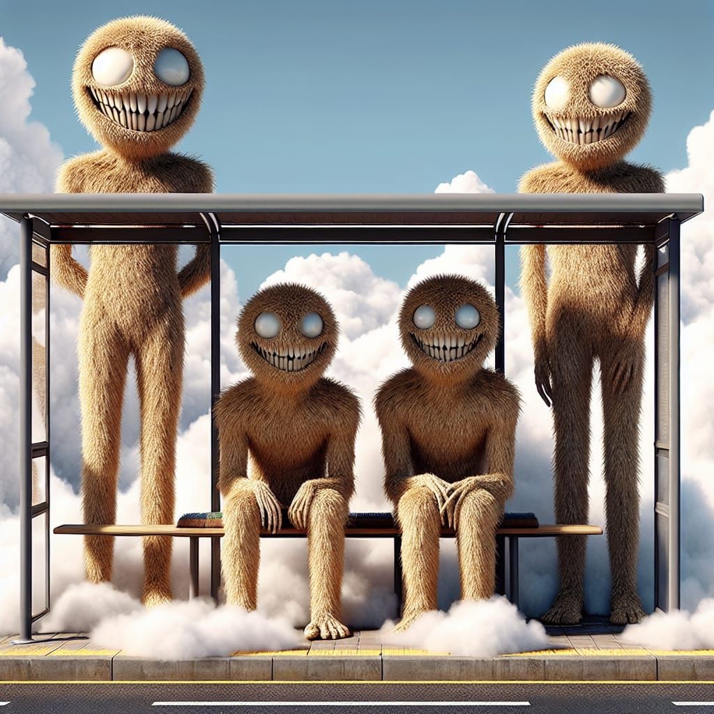 Eerie Straw Figures at Cloud Bus Stop