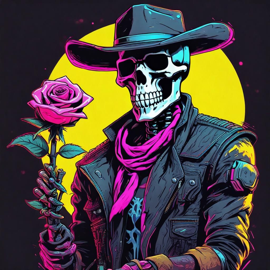 Cyberpunk Skeleton Bandit with Rose