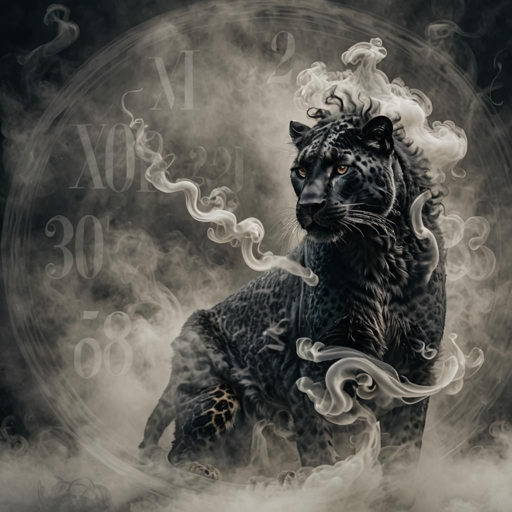Black Leopard in Swirling Smoky Surrealism