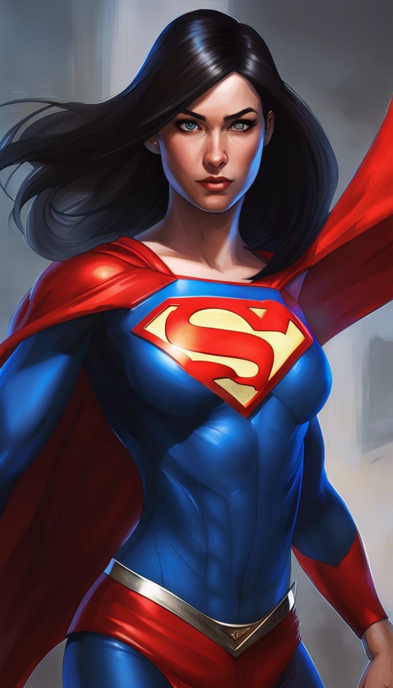 Hyperrealistic SuperGirl Character in Red and Blue Outfit