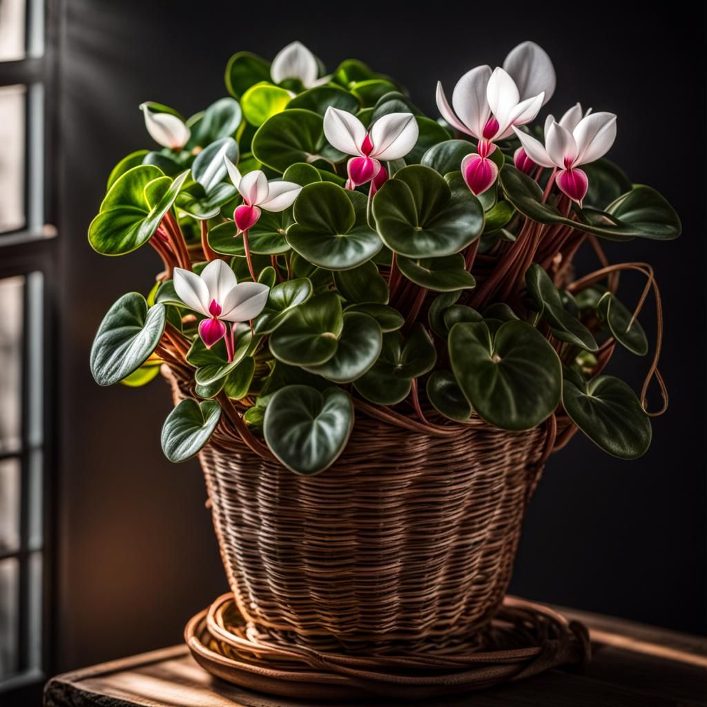 Hybrid Houseplant in Hanging Basket, Hyperrealistic Photo