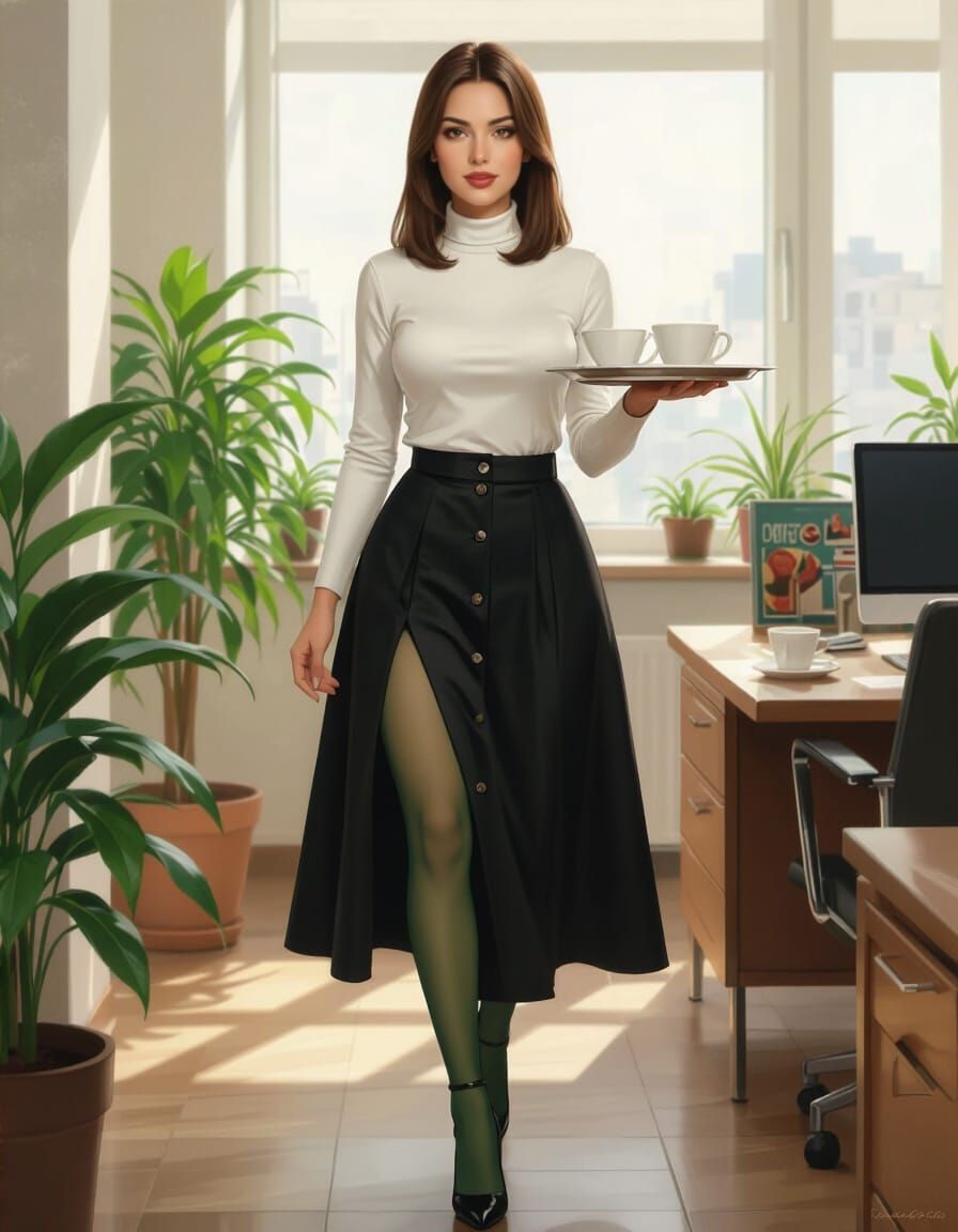 Secretary Serving Coffee in Cozy Office Painting