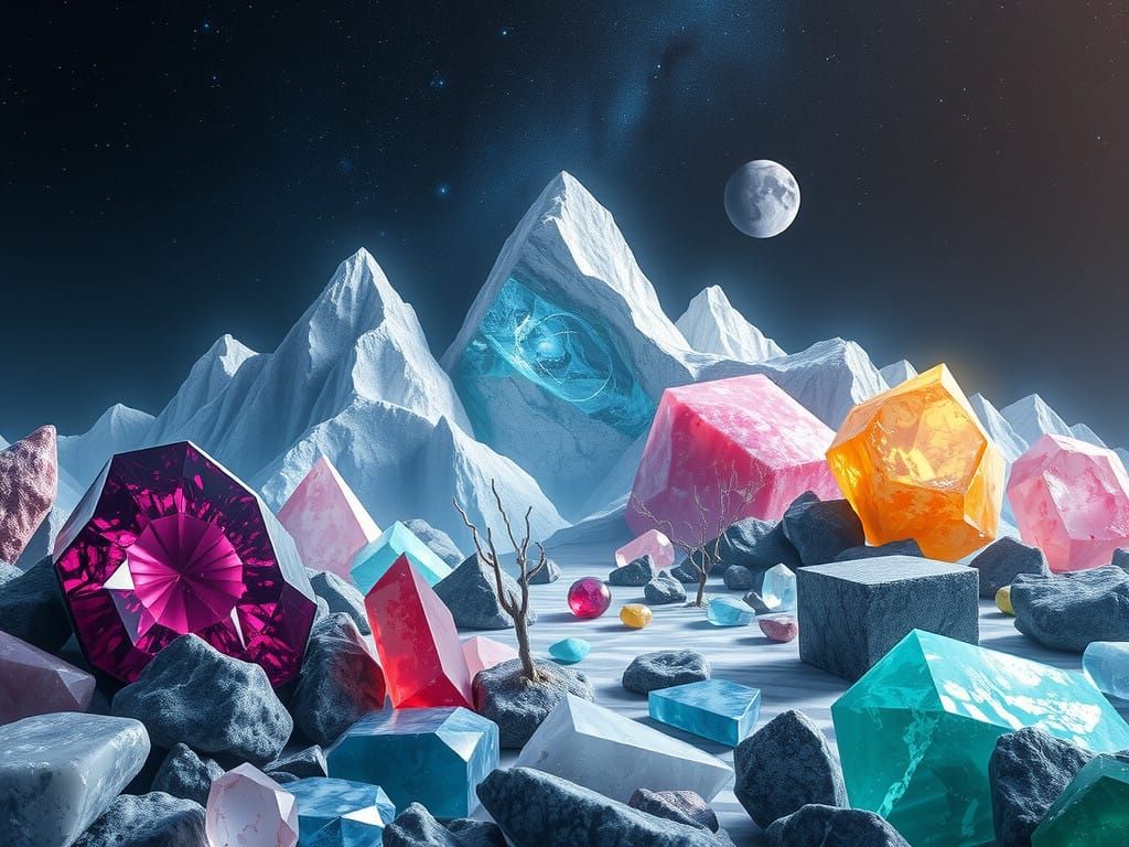 Surreal Gemstone World with Nature Crafted from Precious Sto...