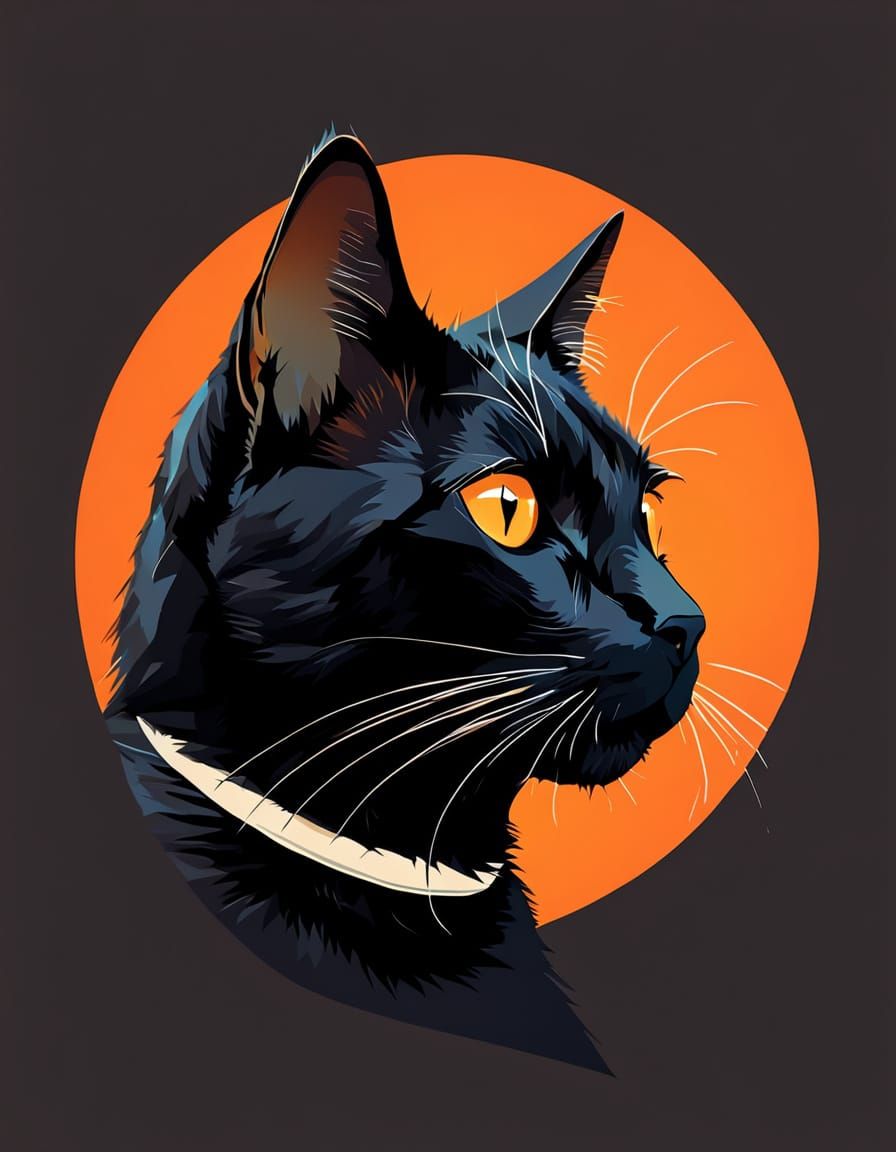 Minimalist Black Cat Portrait in Digital Illustration Style