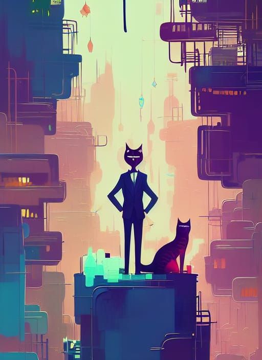 Anthropomorphic Cat King in Composite Art Style