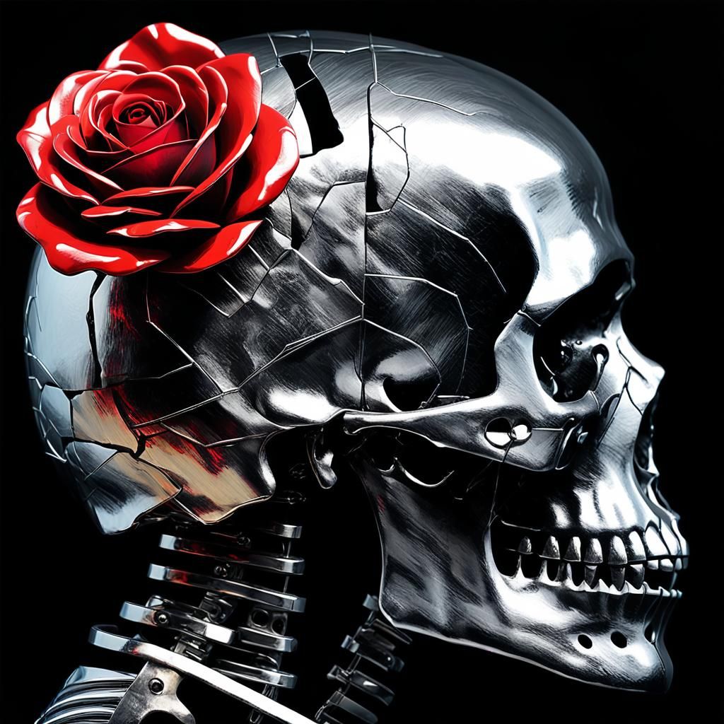 Steel Skull with Rose in Pop Art Style