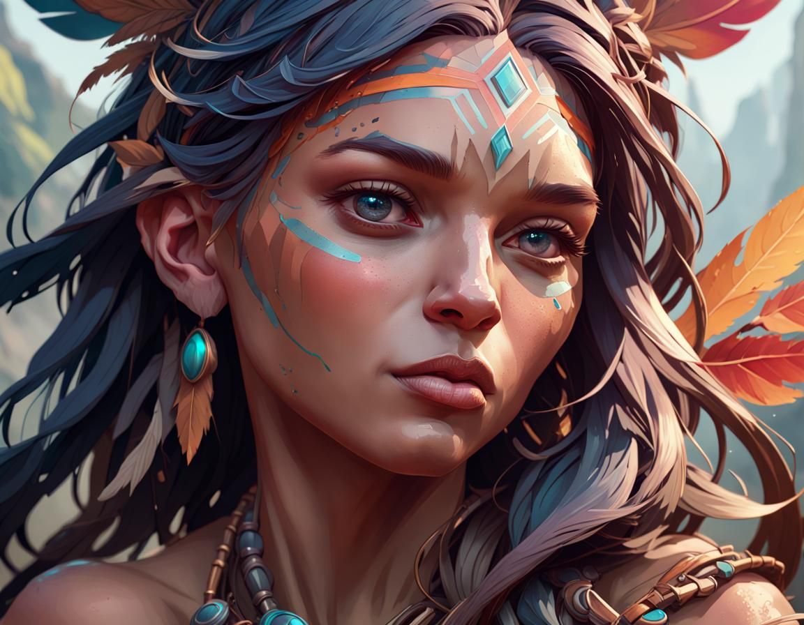 Detailed Tribal Portrait in Volumetric Lighting
