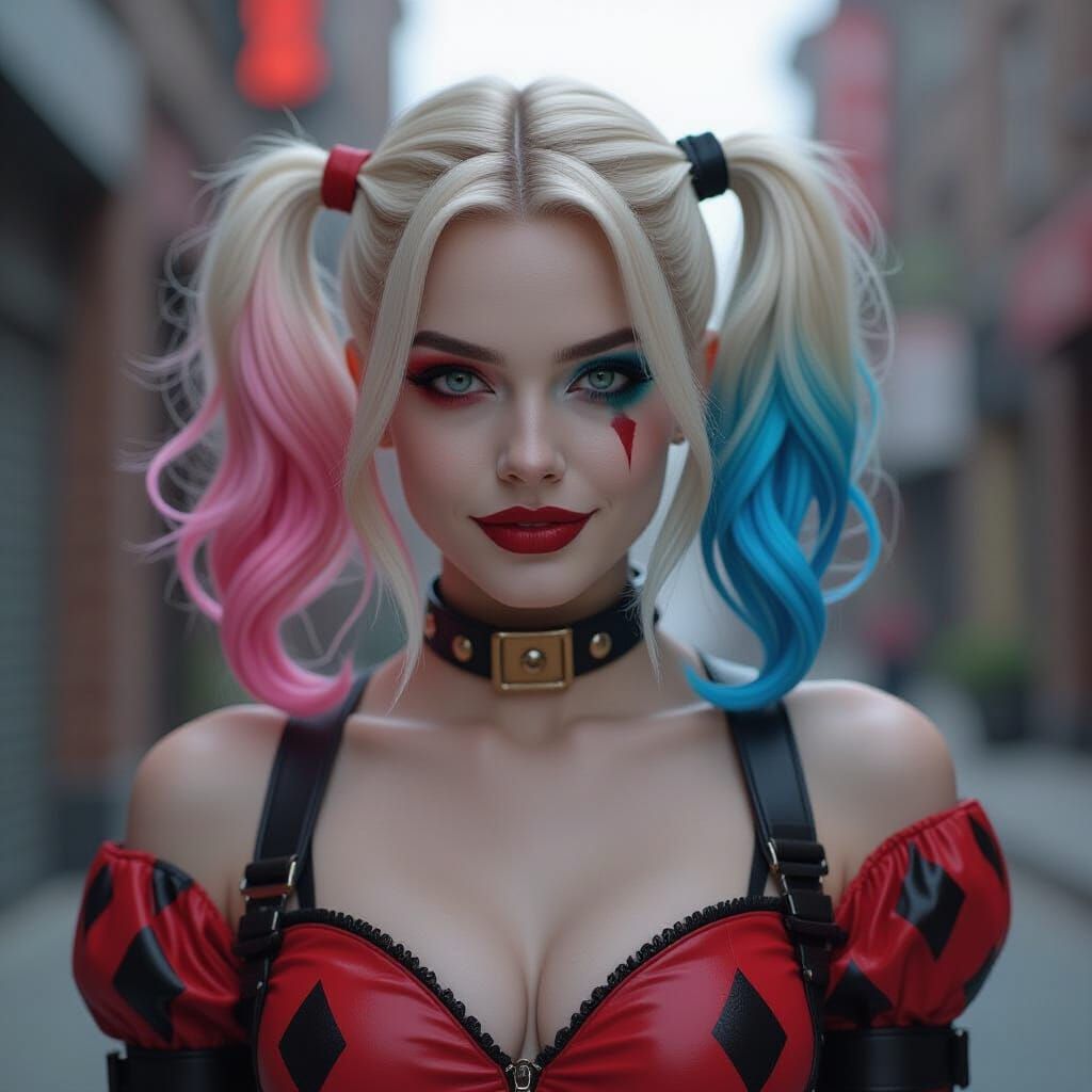 Harley Quinn Halloween Costume in Gotham, 8K
