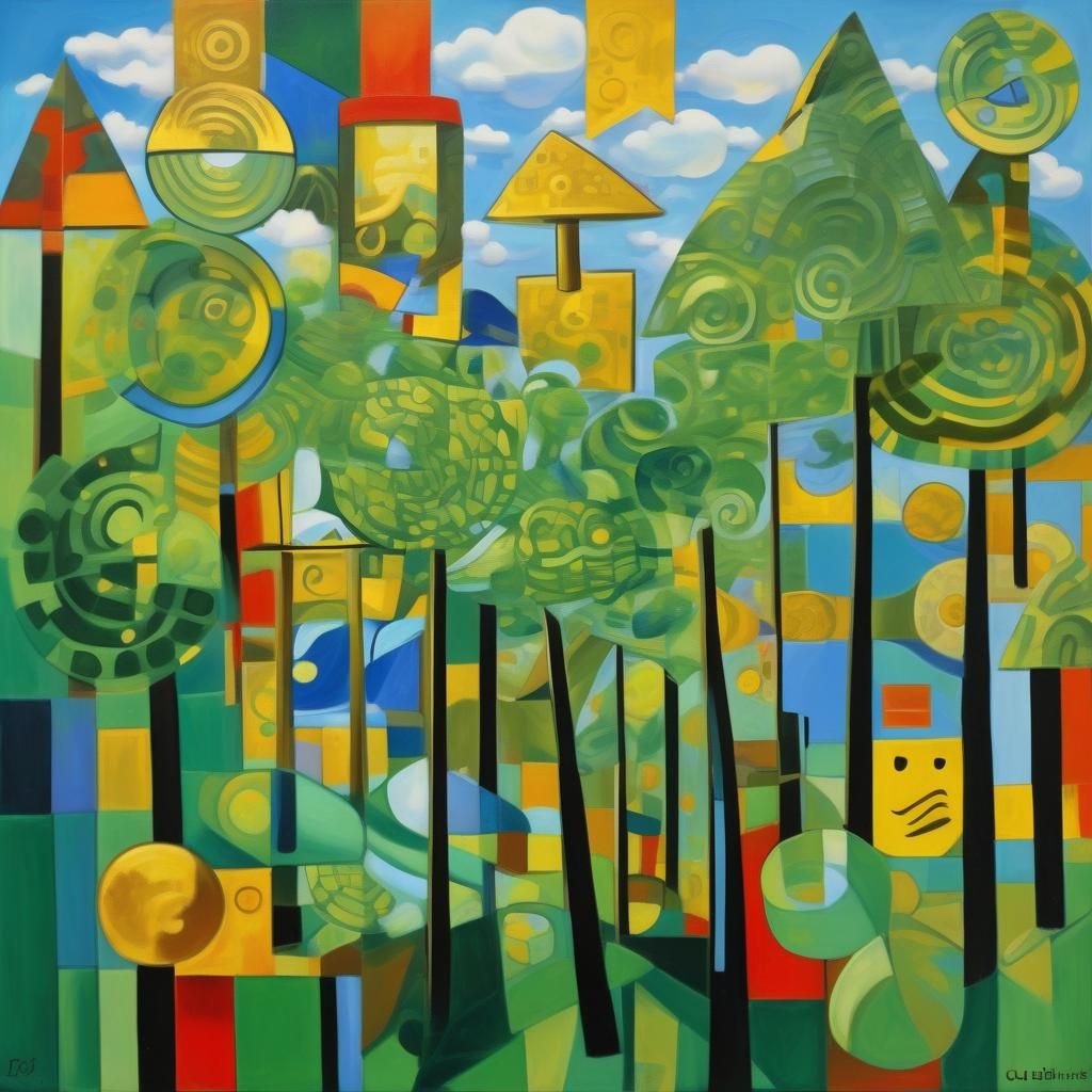 Geometric Cubist Landscape in Maximalist Art Deco Style