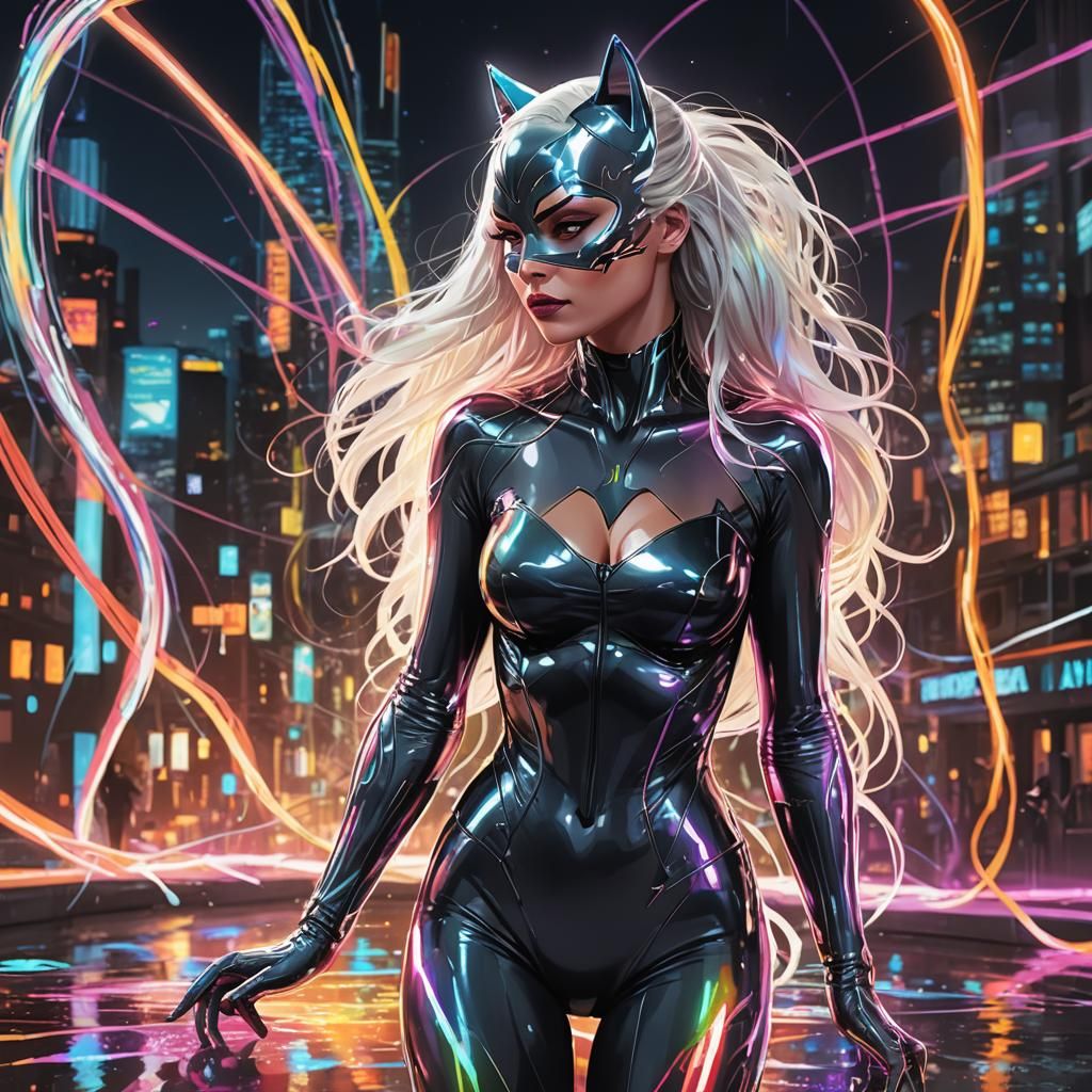 Alluring Nude Catwoman in Comic Book Style