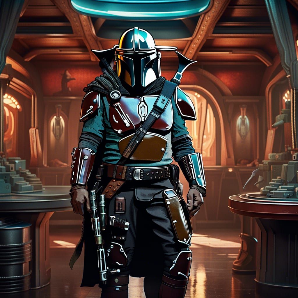 Din Djarin as Cowboy in Futuristic Saloon