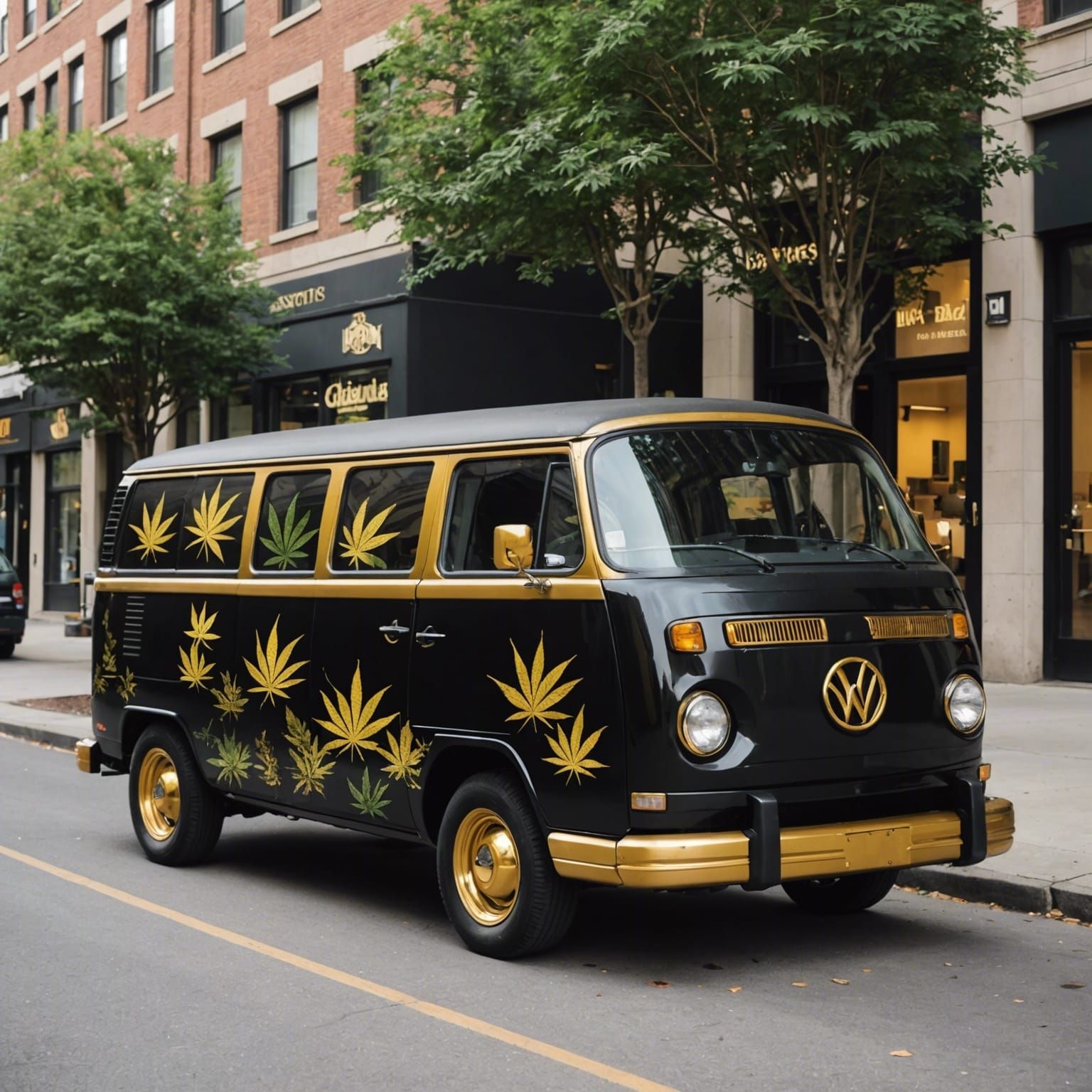 Cannabis-Themed Black and Gold Van