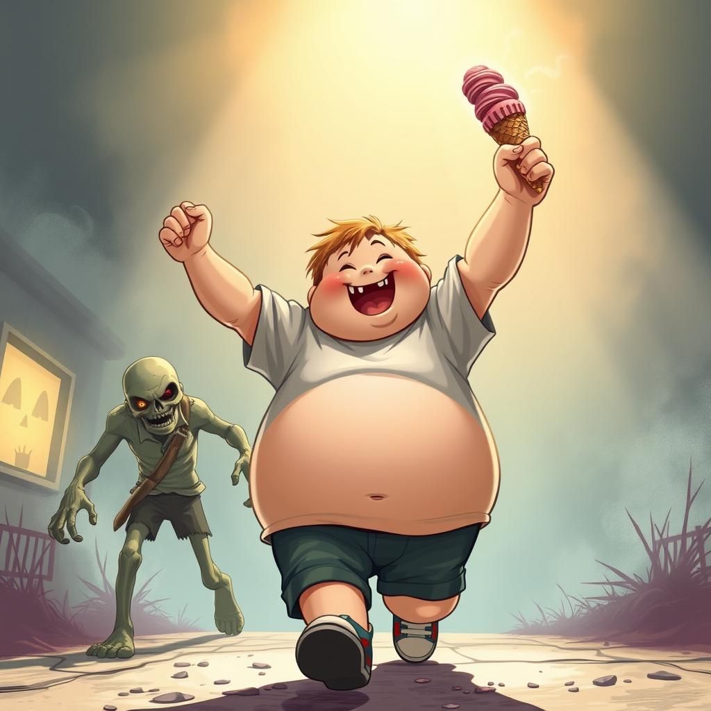 Boy with Ice Cream Chasing Zombie