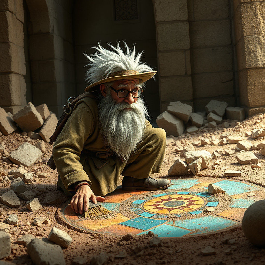 Archeologist Uncovers Ancient Mosaic in Whimsical 3D Cartoon...