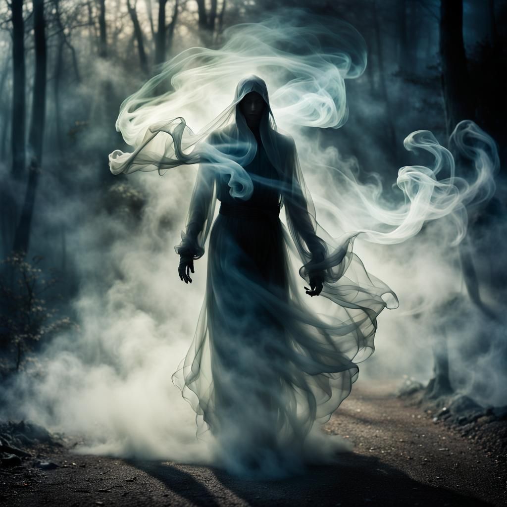 Ethereal Mist Being Advances in a Fantasy Landscape