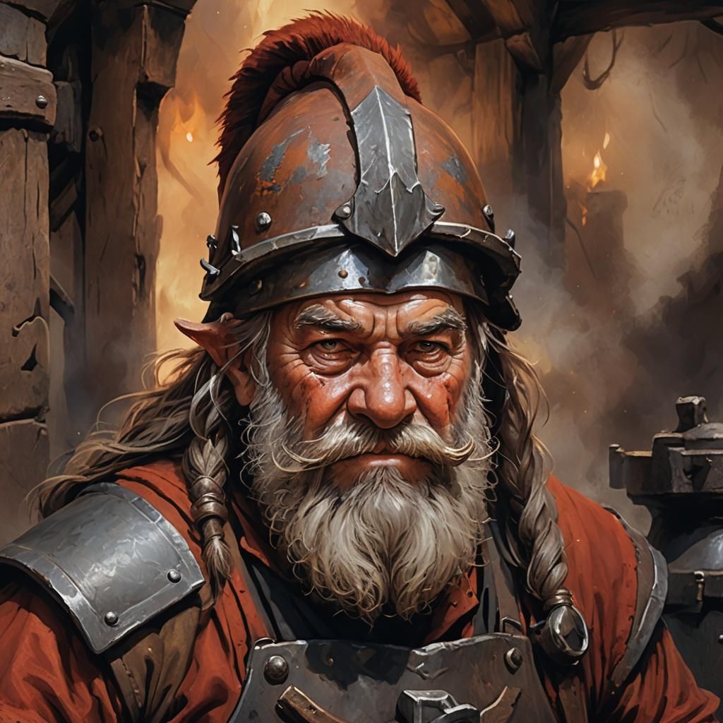 Friendly Dwarf Blacksmith Portrait in Oil Paint