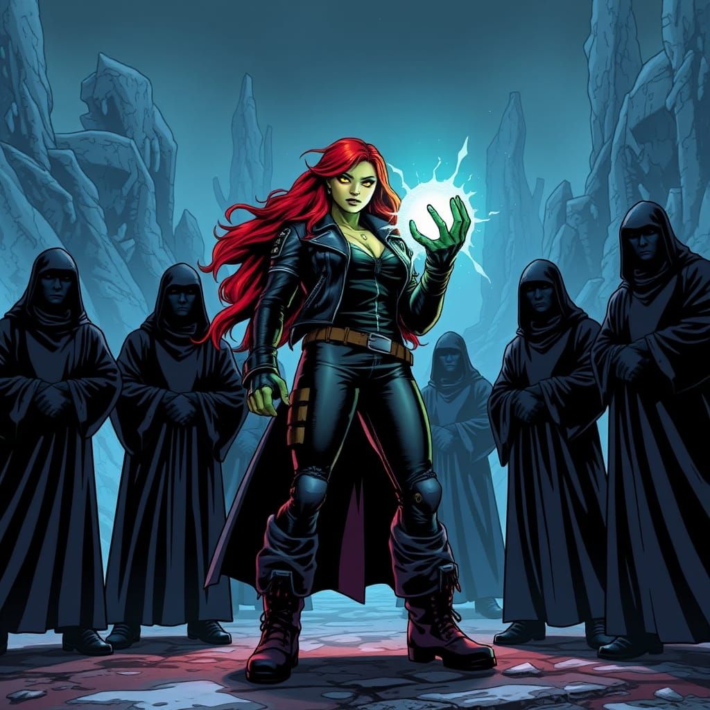 Red She-Hulk with Glowing Orb, Comic Book Style