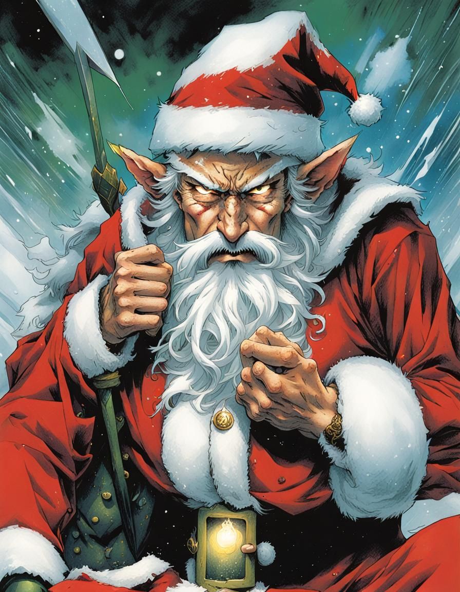 Angry Santa Elf Manga Illustration