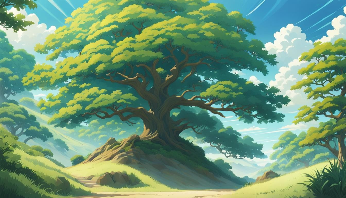 Colorful Pheasant Under Shady Tree, Ghibli Style