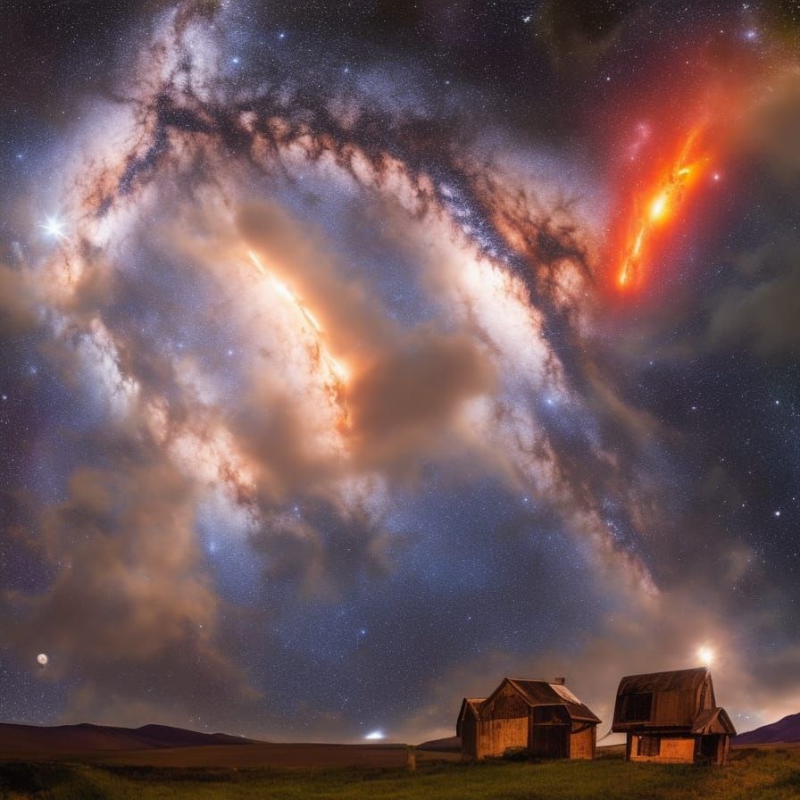 Galactic Night Sky with Distant Thunderstorm