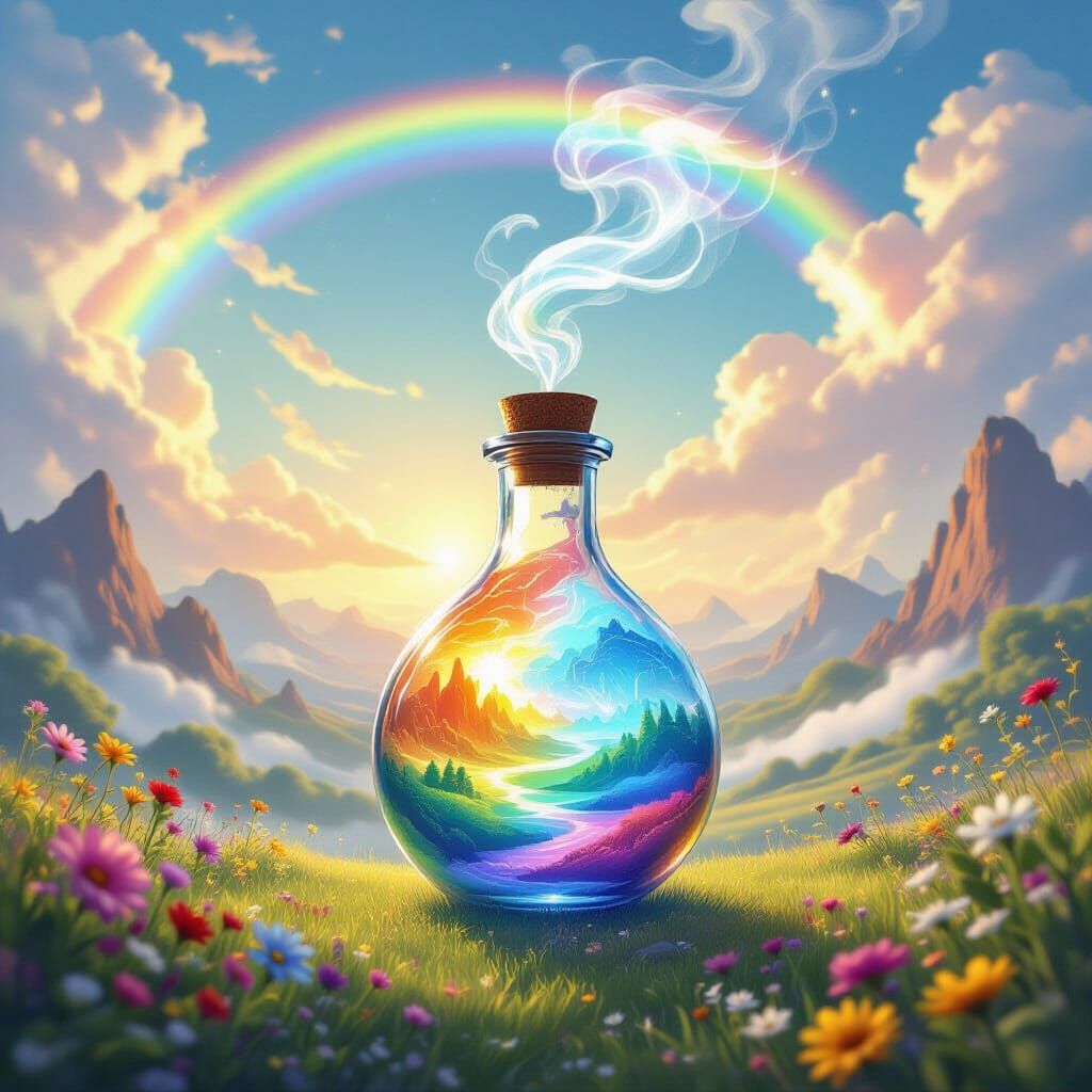 Magical Rainbow Elixir Forms Ethereal Landscapes in Mid-Air