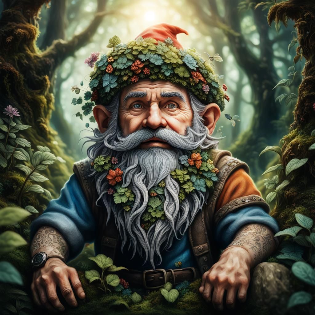 A gnome of flowers