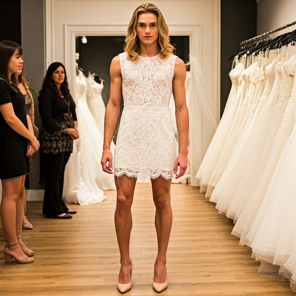 Confident Young Man Exudes Elegance in Bridal Attire