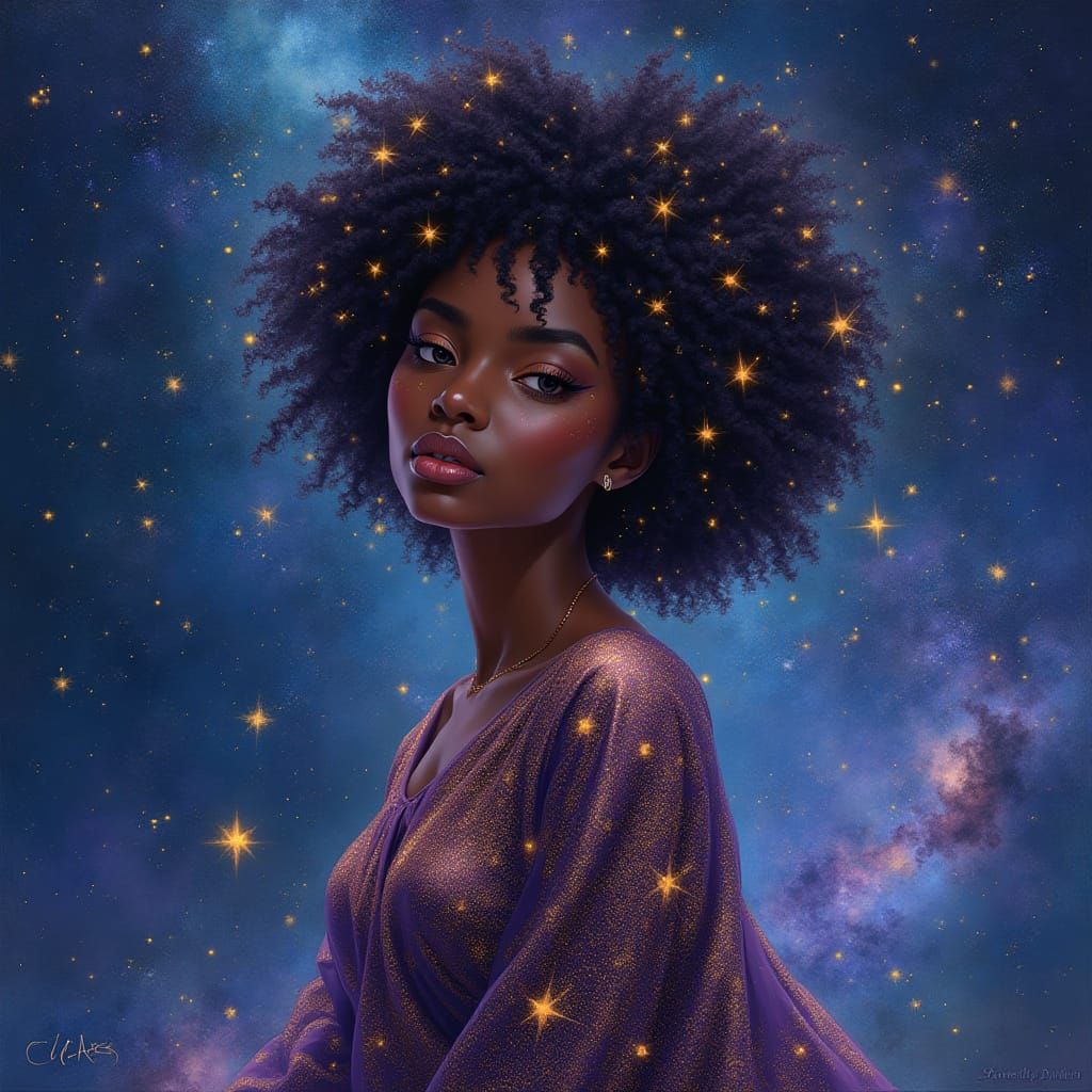 Celestial African-American Woman in Nebula, Afrofuturism Art