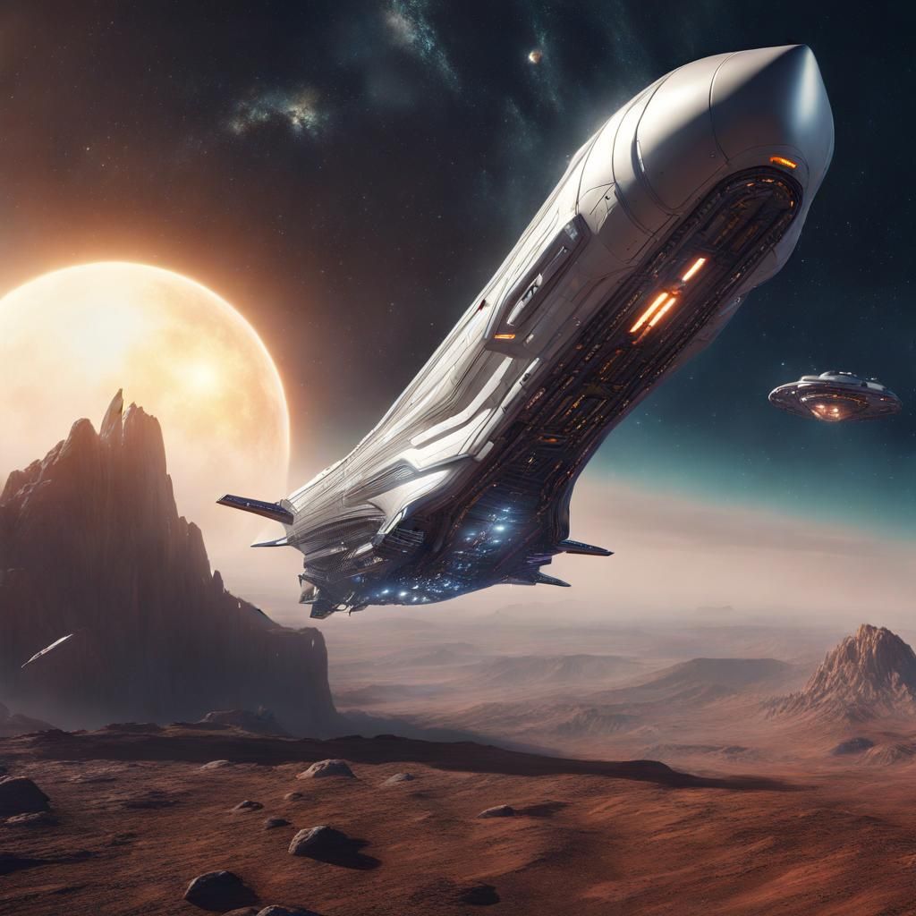 Futuristic Spacecraft Races Toward Alien Mothership