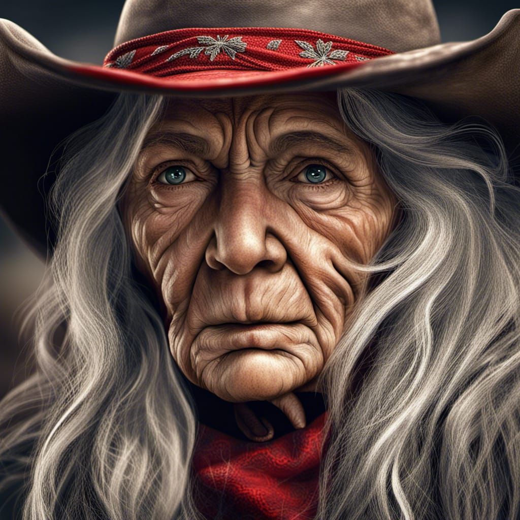 Old Woman in Cowboy Hat: Detailed Matte Painting