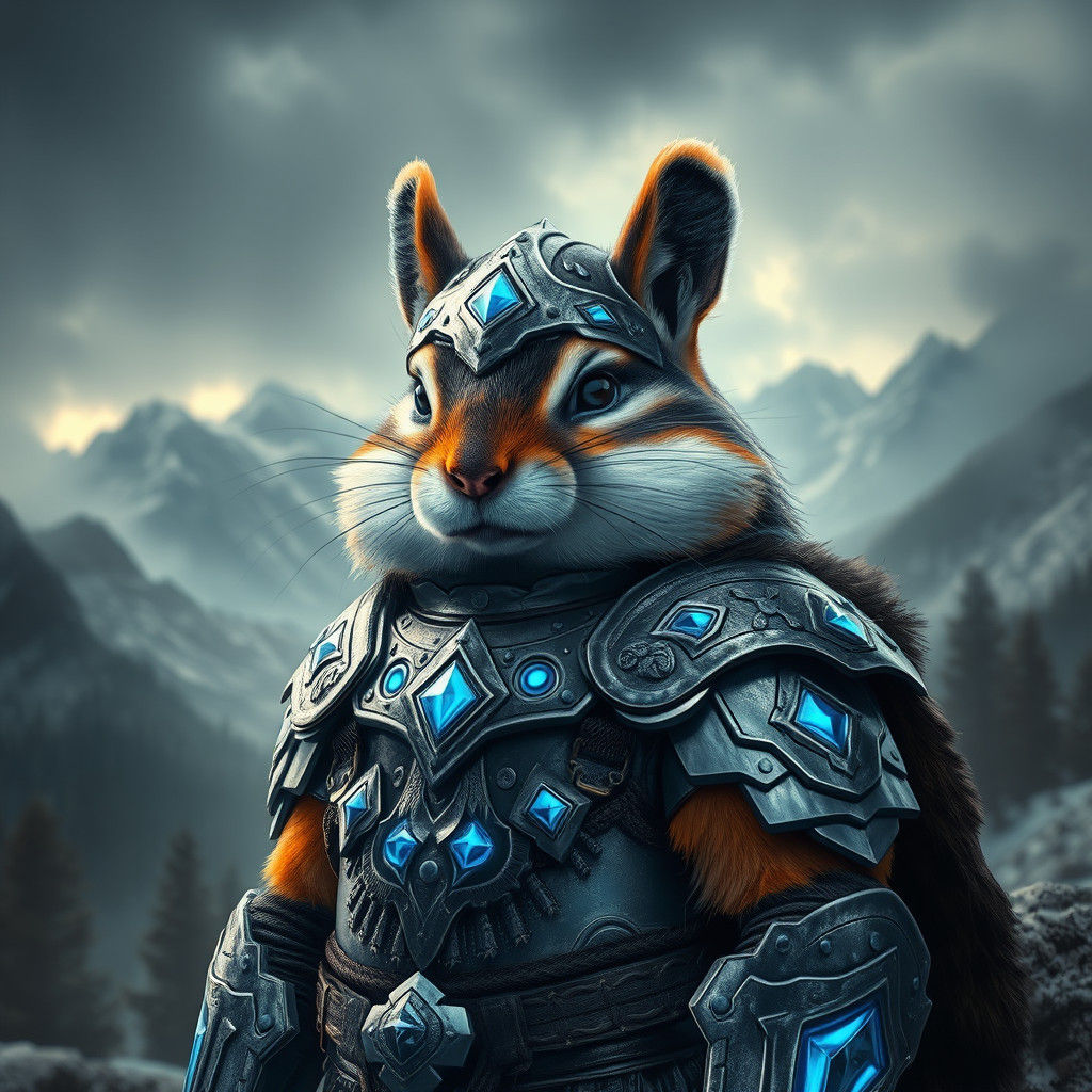 Chipmunk Viking Warrior in Nordic Landscape