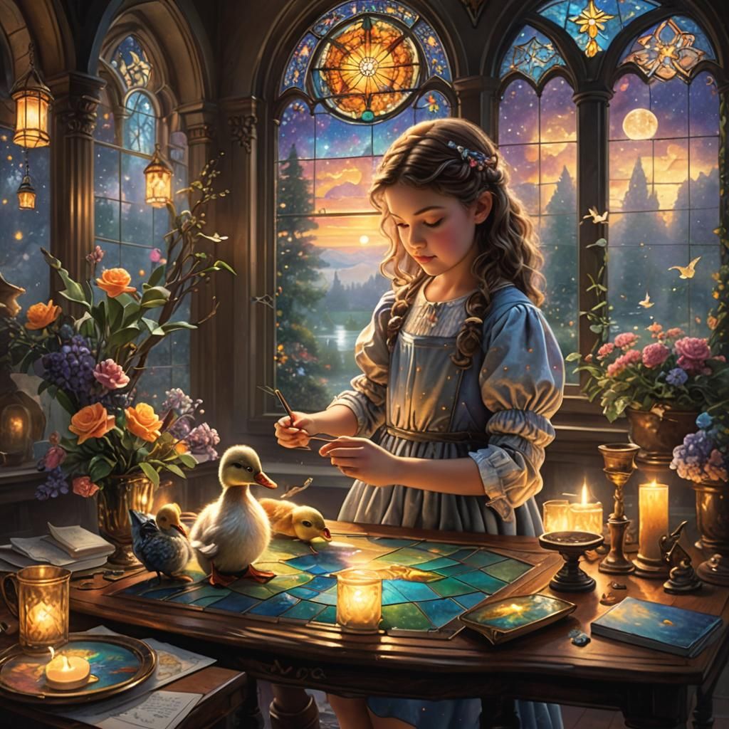 Girl Designs Stained Glass in Ethereal Fantasy Style