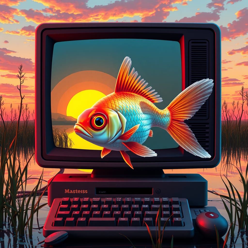 Pixelated Goldfish Portrait with Bauhaus Elements