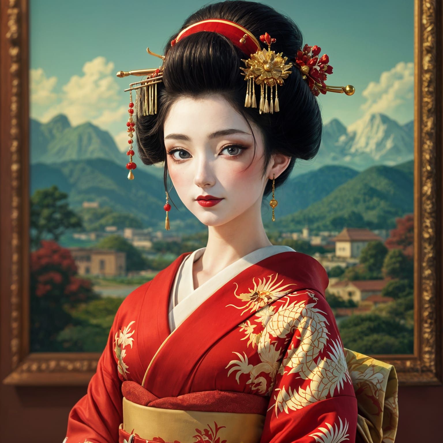 Geisha Reimagined as Mona Lisa in Anime Style