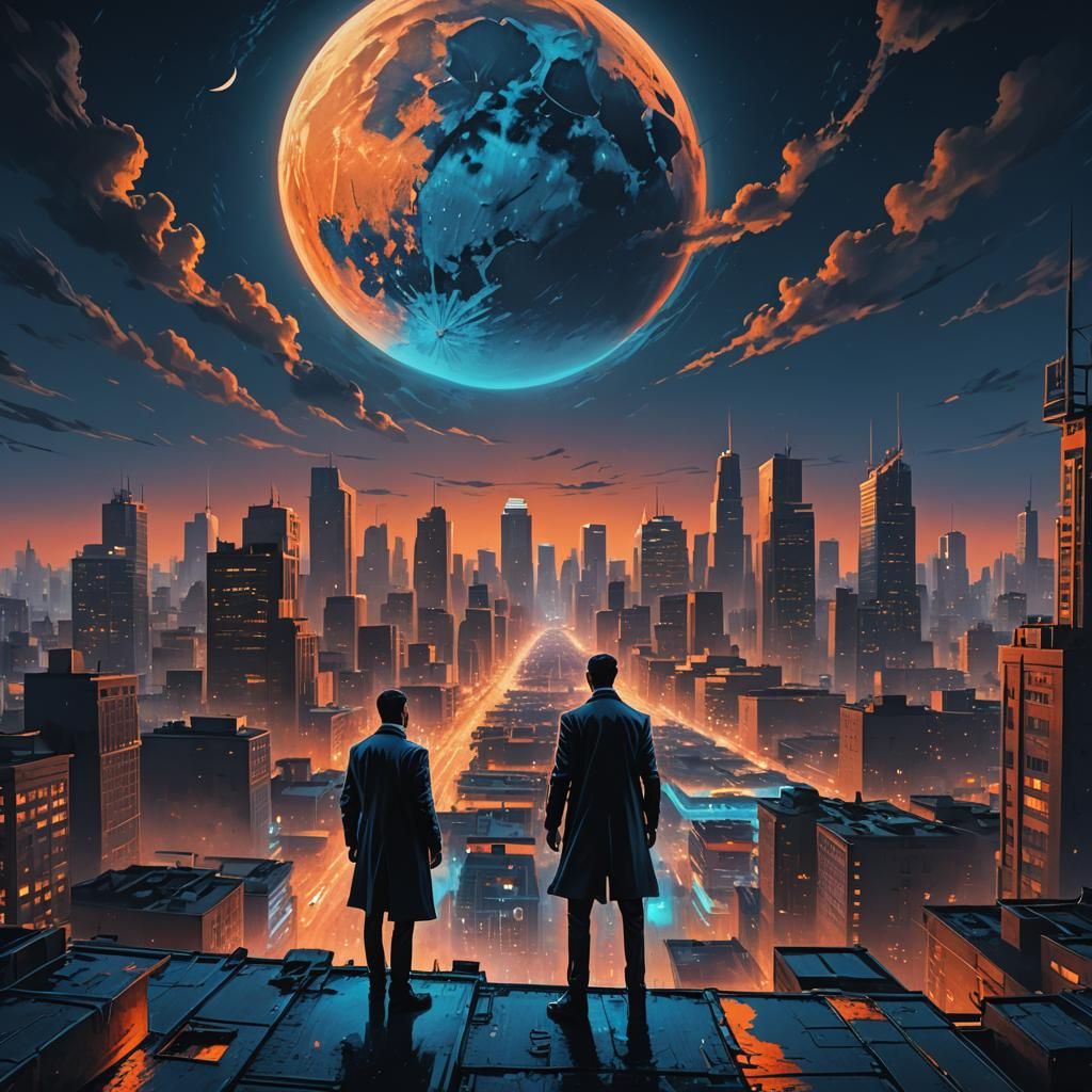 Secret Agent Silhouette on City Rooftop at Night