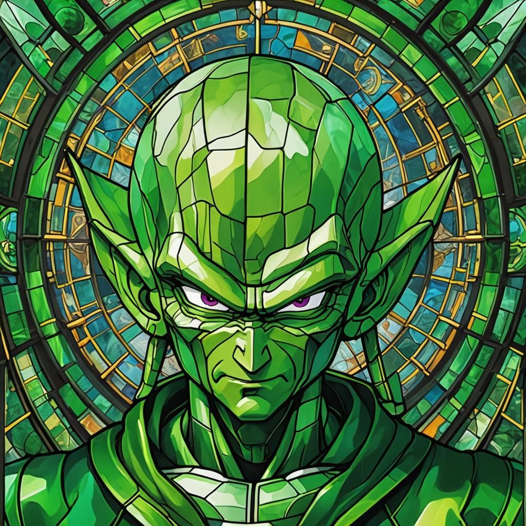 Piccolo Stained Glass Portrait in Cubist Anime Style