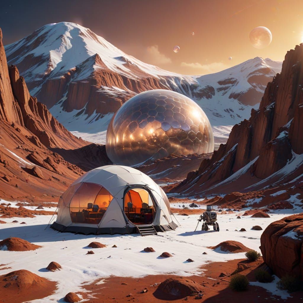 Pluto Rover Explores Rusty Mountains in Cinematic Matte Pain...