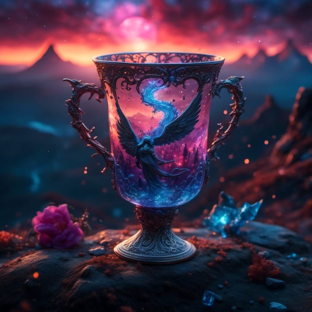 Angels and Demons in Glass Cup: Detailed Matte Painting