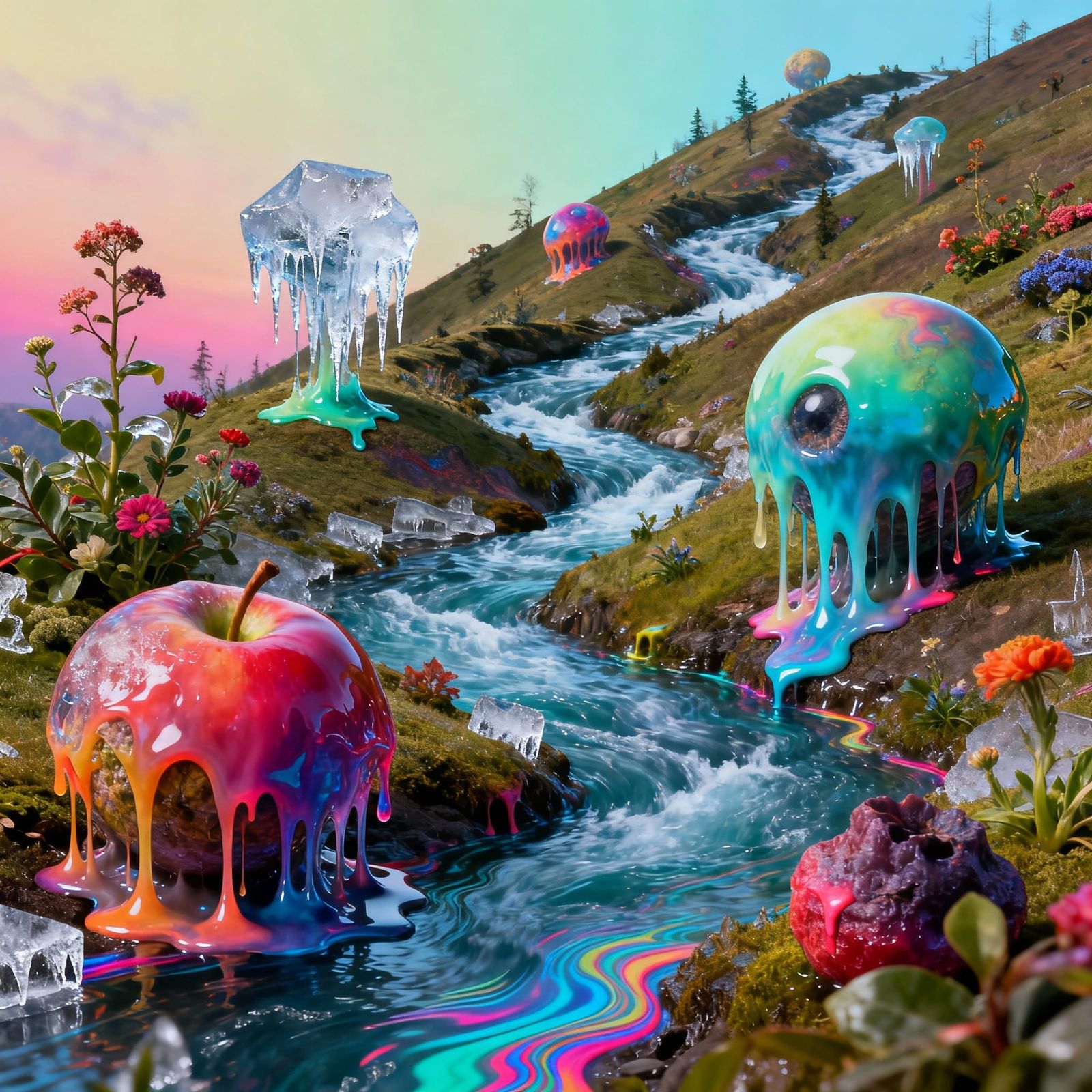 Surreal River Flows Uphill in Melting Landscape