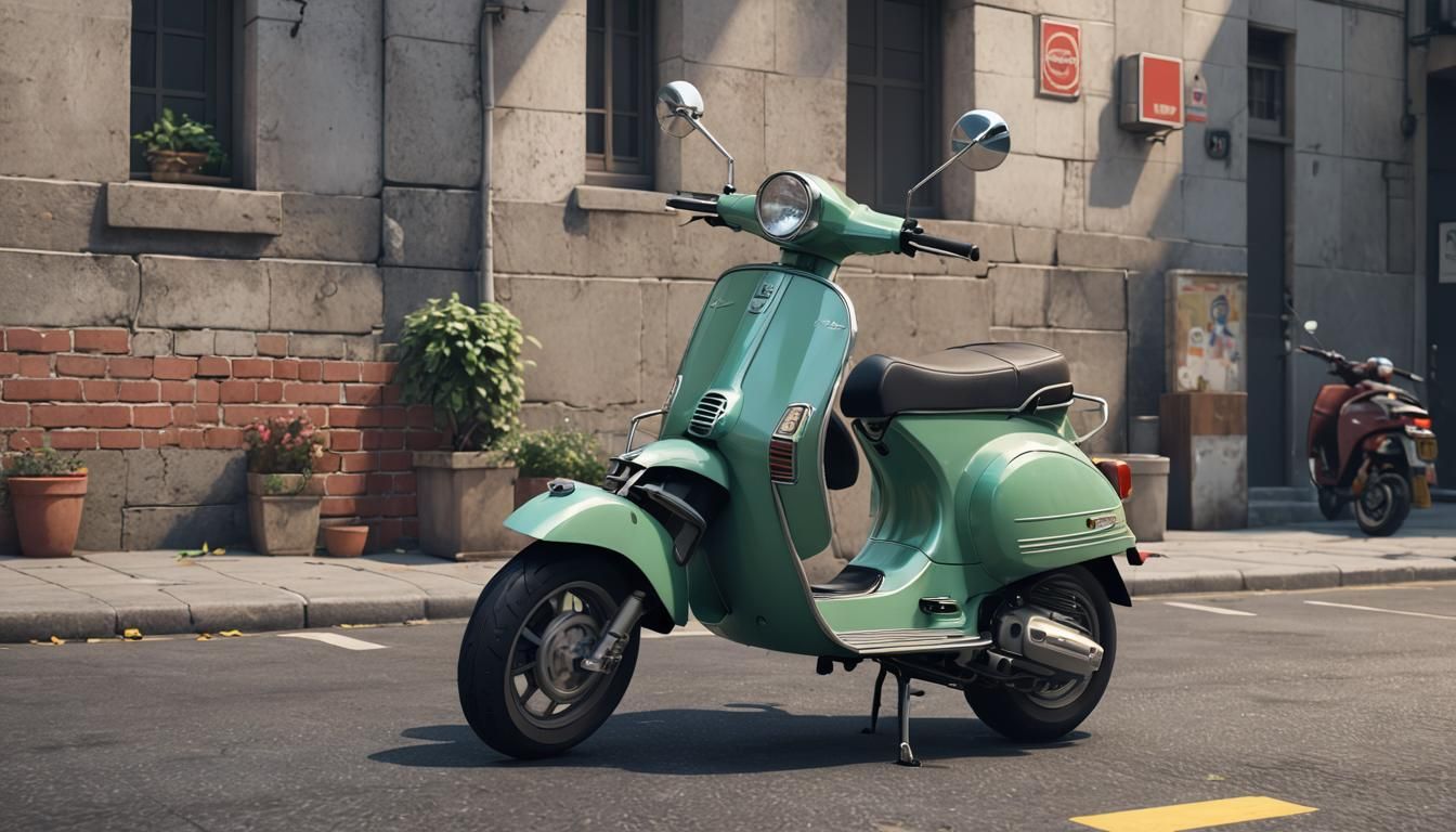 Detailed 3D Anime Art of a Vintage Vespa PX200