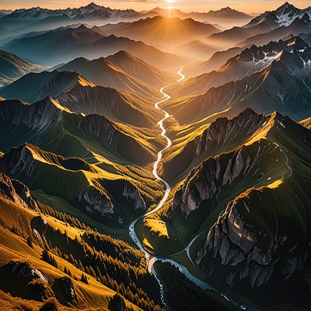 Sunrise Mountain Range Panoramic Landscape Photography