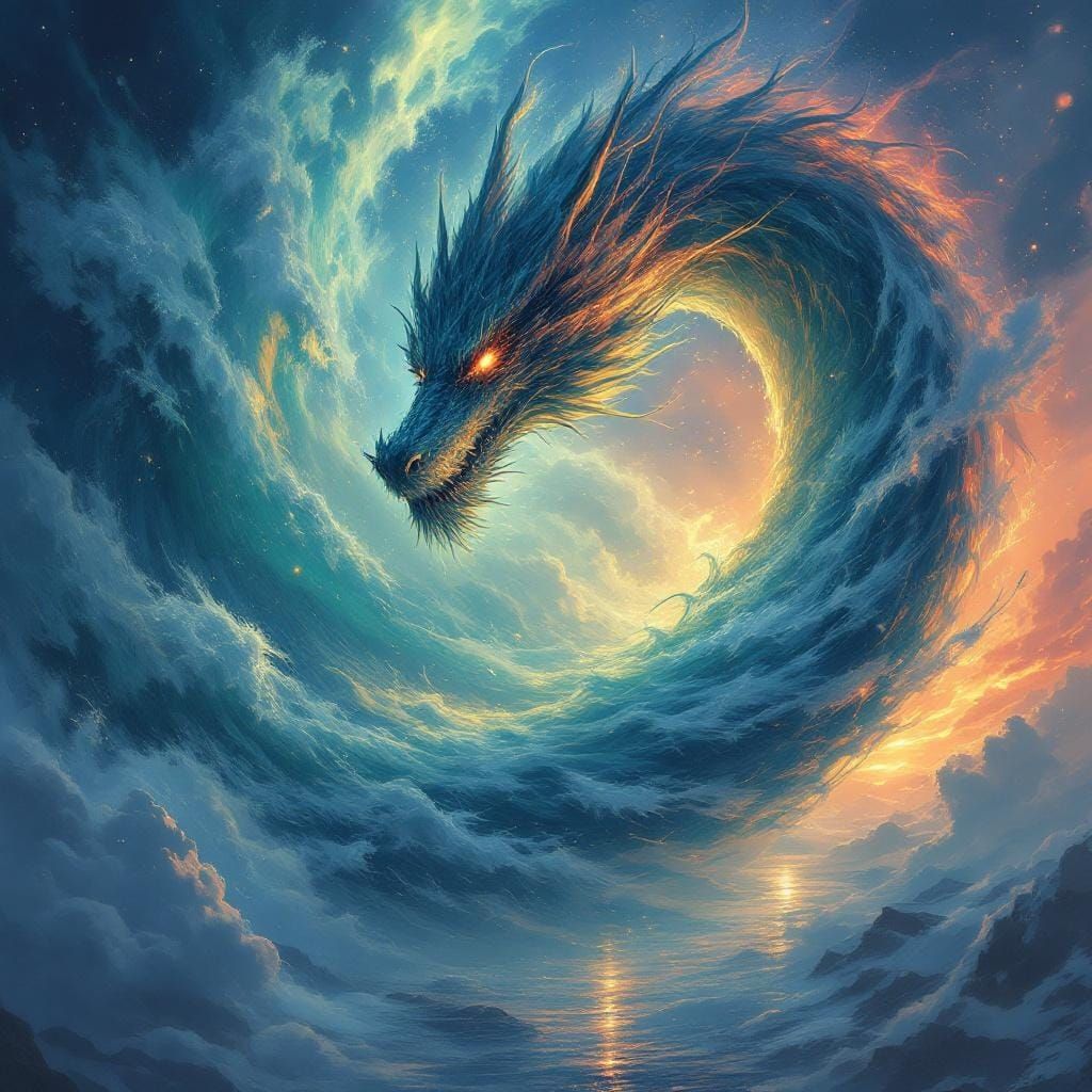 Majestic Ocean Dragon Soaring Over Untouched Lands
