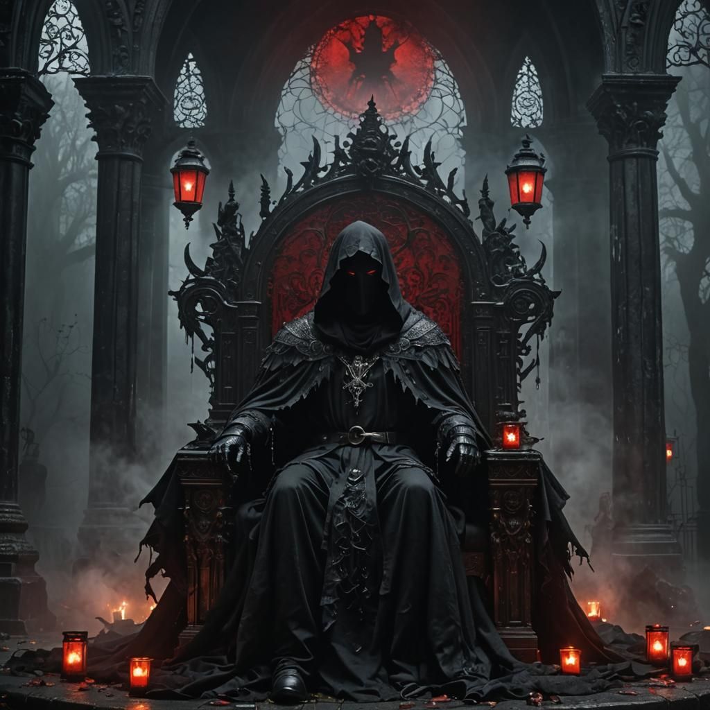 Brooding Dark Angel on Gothic Throne, Digital Matte Painting