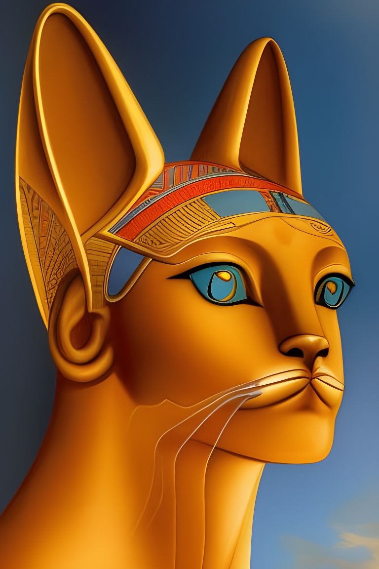 Egyptian Mechanical Cat Goddess Bastet: Symbolist Painting